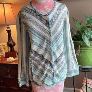 Chico's Blue and White Striped Button Down Shirt